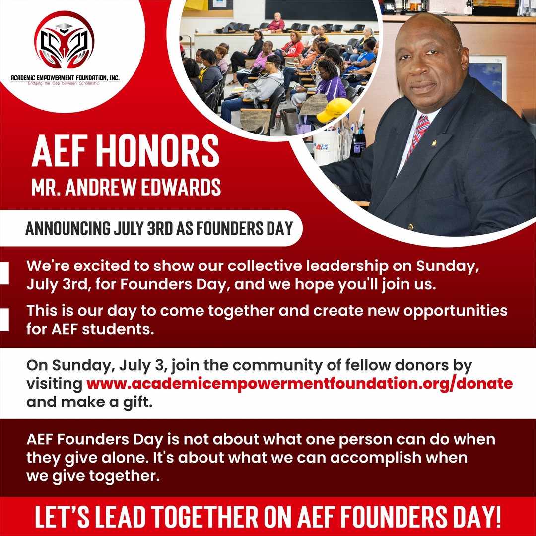 Today we celebrate Senior Master Sergeant Andrew Eugene Edwards Day.⠀⠀Our founder, Mr. Edwards, was recognized by the Prince George's County Council for his contribution to his community as a decorated veteran and as founder and chairman of the Academic Empowerment Foundation, Inc. Throughout his years of serving the DC/MD/VA community, he has helped over 16,500 high school senior football players pursue their higher education goals.⠀⠀We are honored to continue his legacy.⠀⠀We continue our founder's commitment to helping students' prepare for and get through college with our semi-annual book grant, SAT & Financial Aid sessions, and sharing relevant information with you, our AEF Family. We hope you'll help us honor Mr. Edwards on his day and continue his legacy by visiting our website (www.academicempowermentfoundation.org) and making a donation of any amount. ⠀⠀If Mr. Edwards’ work impacted you in any way over the years, we encourage you to leave a kind note or memory in the comments below. Thank you!